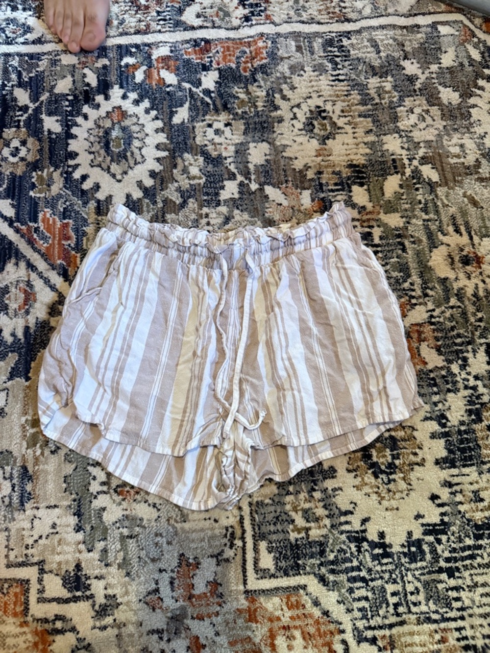 La Hearts Beige and White Striped High-Waist Women’s Shorts